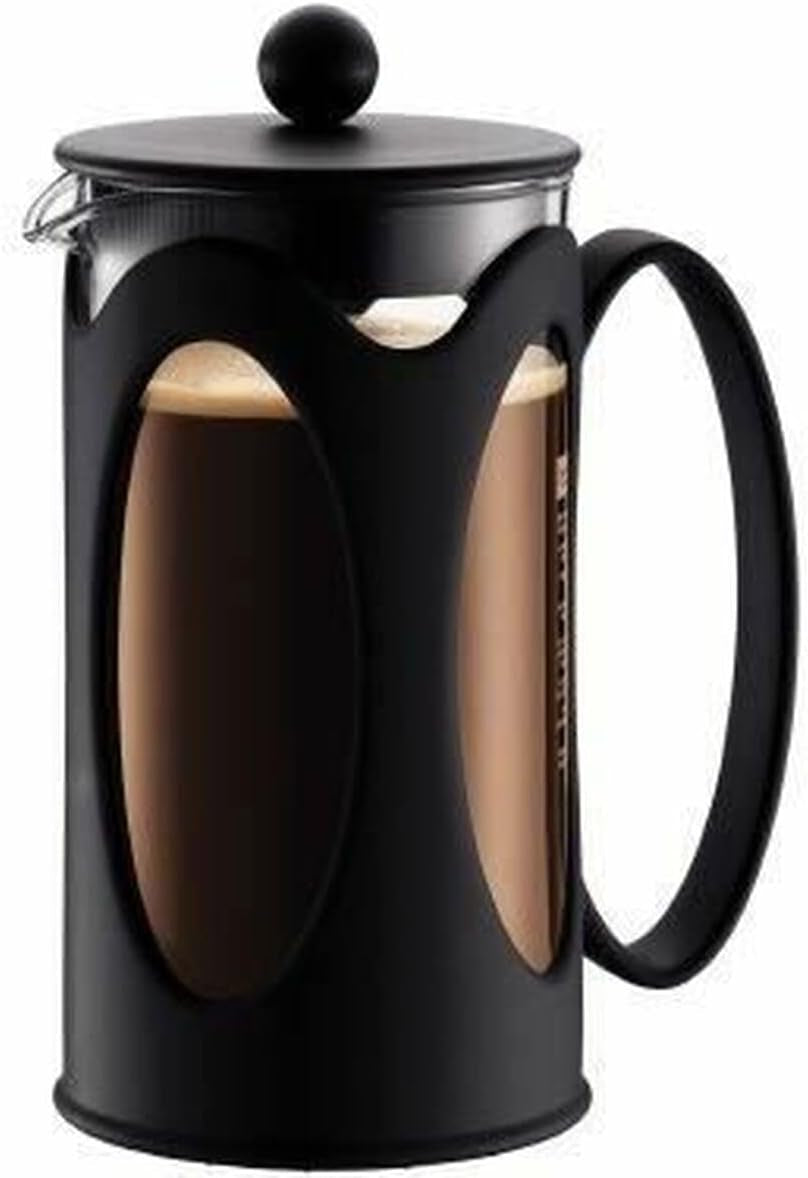 Bodum Kenya kaffemaskine - 1L / 8 kopper - Manuel fransk presse Borosilikatglas og rustfrit stål - Tåler opvaskemaskine - Fremstillet i Portugal