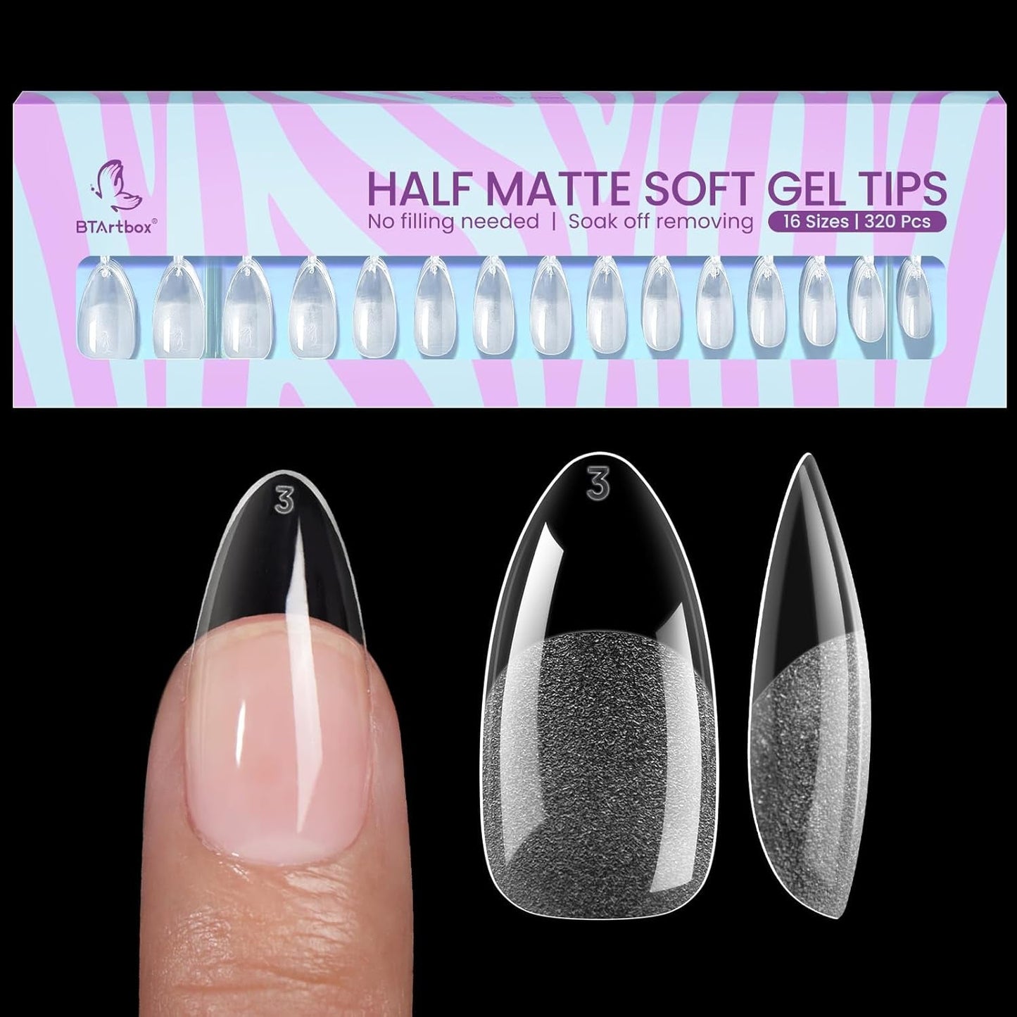 Btartbox Extra Short Mandel Neglespidser - Full Cover Gel X Soft XS Gel Neglespidser - Forformede Semi-Mat Til Brede Negle Salon 320 Stk