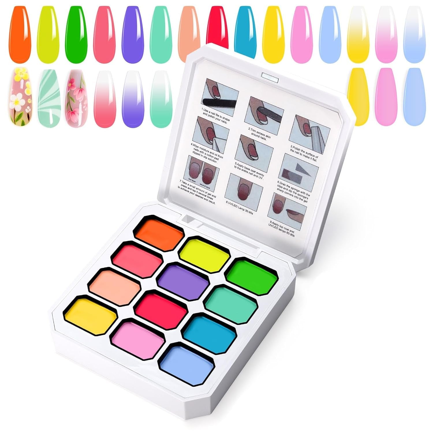 Gradient Painting Gel, 12 farver Ombre Gel neglelak med 100 stk. neglesvampe & 4 kløer metalgrabber til fransk manicure DIY neglekunst, sæt I