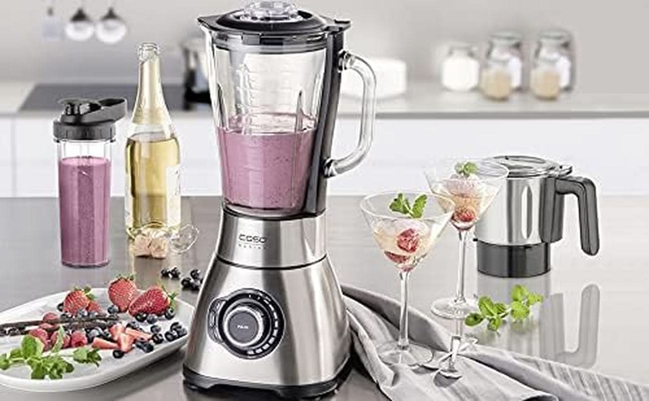 CASO B 1800 Powerblender-Set - Standmixer, 28.000 U/Min, Glasbeholder 1,75 L, Inkl. Trinkflasche Und Zerkleiner, Mixer Testsieger Mit Sehr Gut, Edelstahl Naty Shop