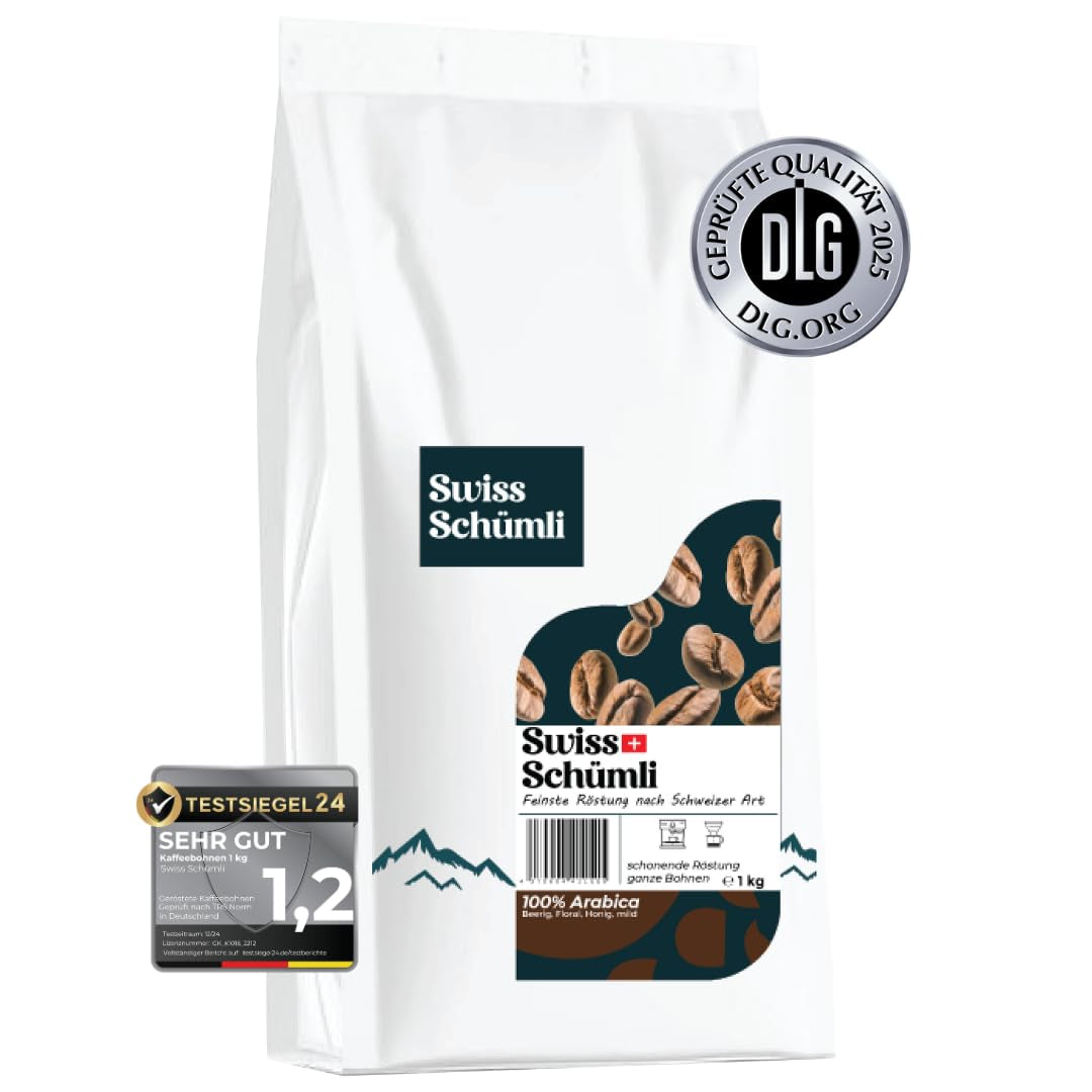 Fra over 175 års erfaring: Schwiizer Schüümli schweiziske Schümli kaffebønner 1 kg – Let ristning for en fin Schümli-kaffe, perfekt creme, intensitet 2/5, surhedsgrad 1/5 – for en ægte kaffenydelse
