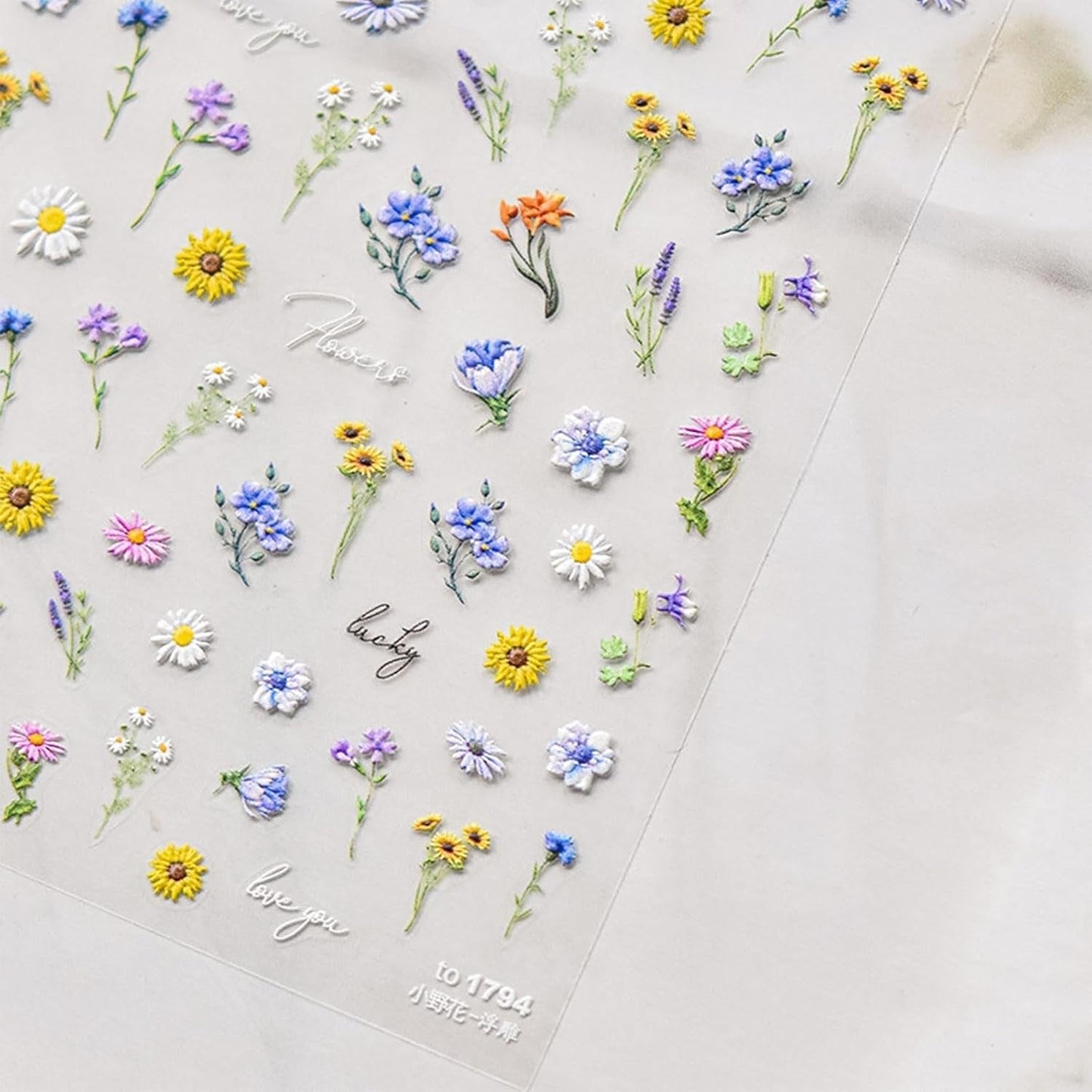 JMEOWIO 3D Nagelsticker Bunte Blumen Nail Art Sticker Selbstklebend Nagelaufkleber 5D Stereoskopisk Frühlings Sommer Blumen Dekoration Nageldesign Zubehör 2 Blatt
