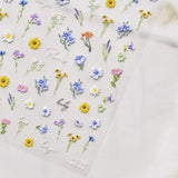 JMEOWIO 3D Nagelsticker Bunte Blumen Nail Art Sticker Selbstklebend Nagelaufkleber 5D Stereoskopisk Frühlings Sommer Blumen Dekoration Nageldesign Zubehör 2 Blatt