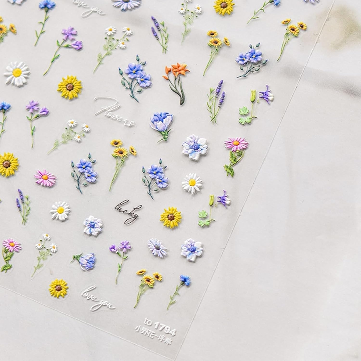 JMEOWIO 3D Nagelsticker Bunte Blumen Nail Art Sticker Selbstklebend Nagelaufkleber 5D Stereoskopisk Frühlings Sommer Blumen Dekoration Nageldesign Zubehör 2 Blatt