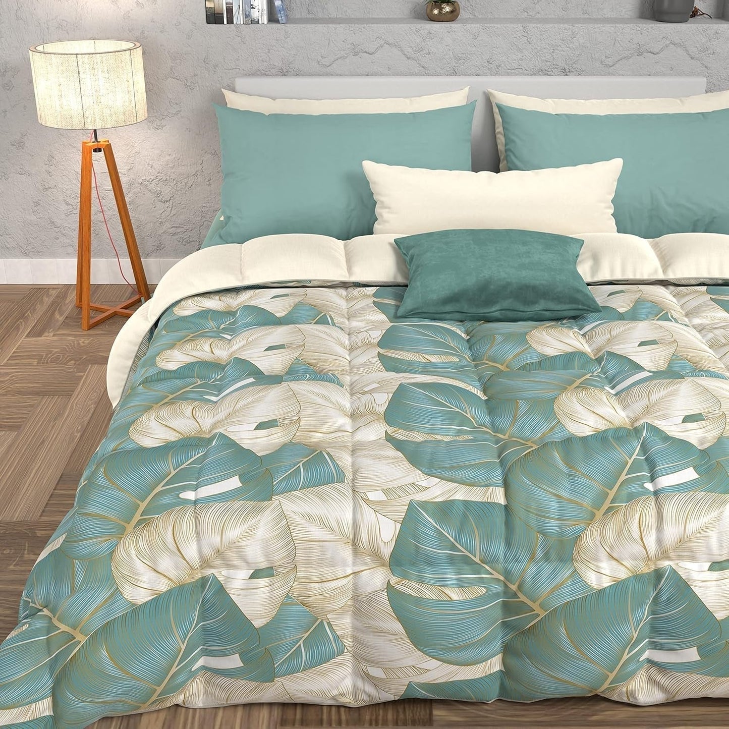 PETTI Artigiani Italiani - Vinterdyne, Vinterdyne, Enkel quilt, Dobbeltsidet, Monocolor og digitalt tryk, 100 % anti-allergisk mikrofiber, Made in Italy Naty Shop dyner og dyner Tropisk lyseblå O Una Piazza E Mezza