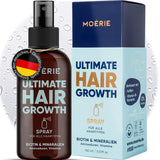 MOÉRIE Ultimativ mineralsk hårvækstspray til længere, tykkere og fyldigere hår - med biotin og koffein - veganske hårprodukter, parabenfri, alle hårtyper, vender hårtab - 2 måneders forsyning Hårpleje Naty Shop enkelt sæt