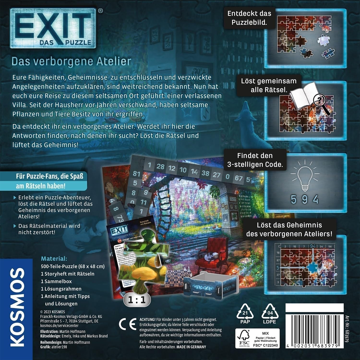 KOSMOS 683979 EXIT® puslespil: The Hidden Studio 500 brikker puslespil for voksne og børn 10+ Escape Room Puslespil for begyndere Puslespil Naty Shop