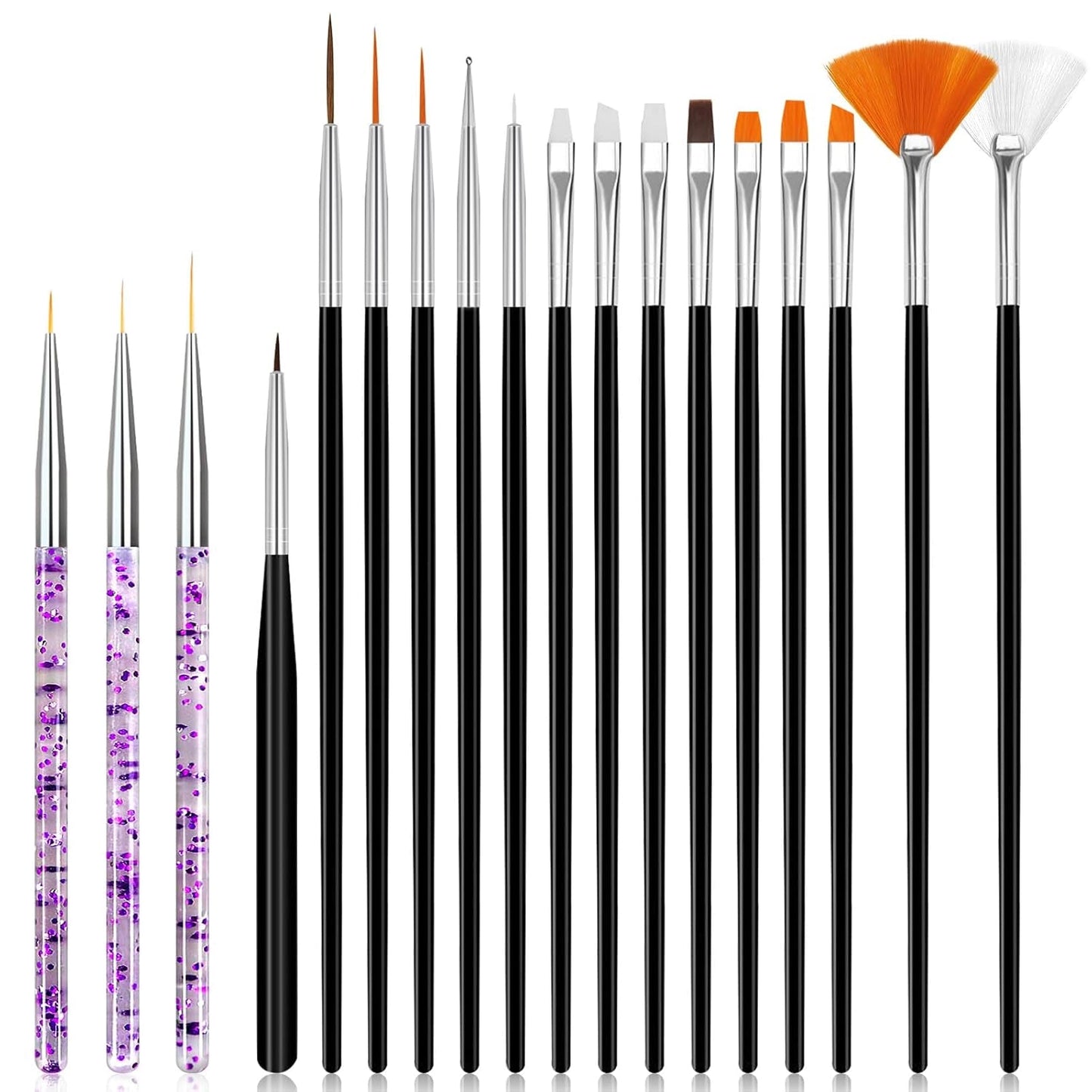 Hanyousheng 20 Stück Nagel Pinsel Sæt, 15 Stück Nageldesign Pinsel, 5 Stück Nail Art Dotting Tools Für DIY Nail Art Design