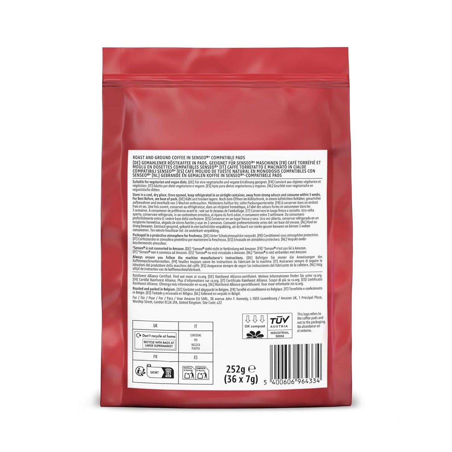 af Amazon Klassische Kaffeepads aus 100% Arabica, geeignet für Senseo-Maschinen, 36 Stück (1 Packung mit 36 ​​​​Stück) – Rainforest Alliance-zertifiziert