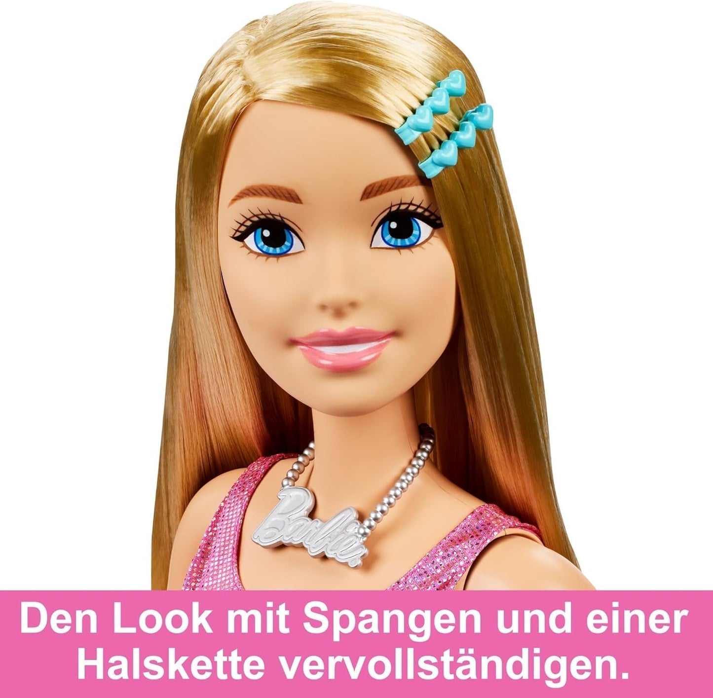 Barbie Extra Large Doll (71 cm) - pink kjole, blond hår med hårspænde og halskæde, gave til børn 3+, HJY02 Dolls Naty Shop