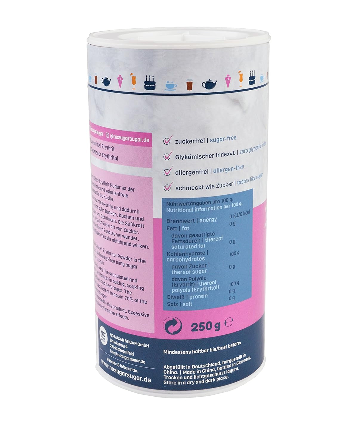 Nosugarsugar Erythrit Puder Streudose - Puderzuckerersatz Kalorienfrei, 19Er Pakke (19 X 250 G) Sødemidler Naty Shop