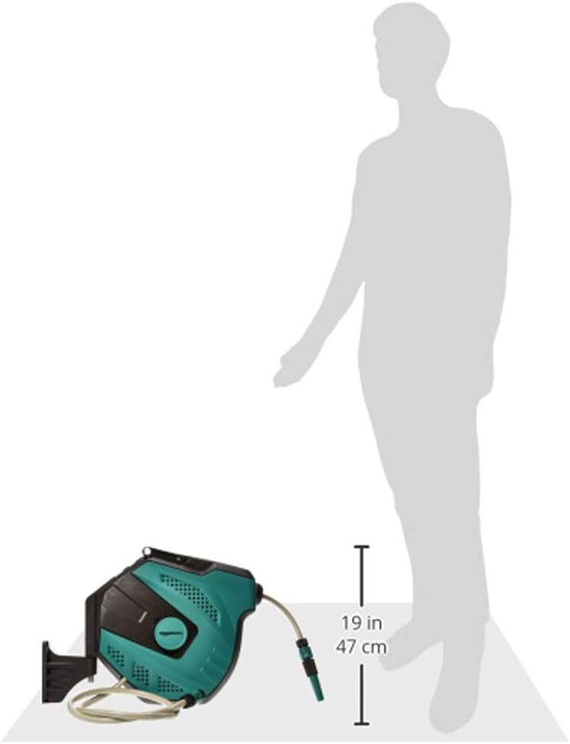 Amazon Basics vægmonteret slangetromle med slange, selvoptrækkende, 15m, marinegrøn, sort