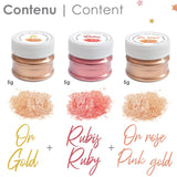 Scrapcooking - Sæt med 3 metallisk madfarve - Madfarve: guld, rosaguld og rubin - spiselig madfarve til bagning, kager, småkager, kager, chokolade - 4019