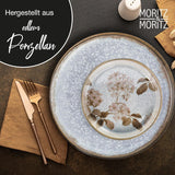 Moritz & Moritz BLOSSOM porcelænsservicesæt til 6 personer, 18 dele - Moderne service med et legende design - Letplejet kaffestel med tallerkener og skåle - Kombineret service