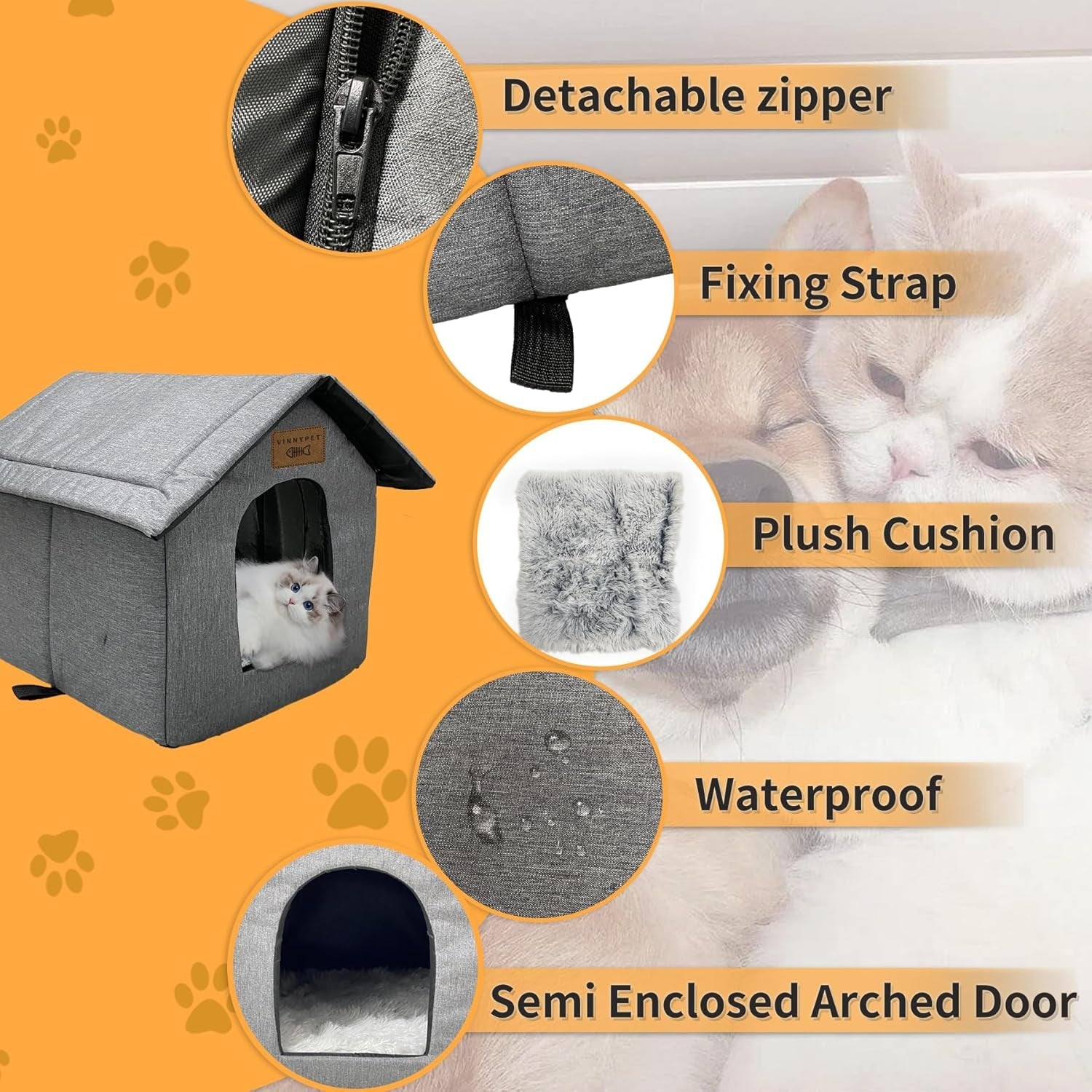 Katzenhaus Für Draußen Winterfest Wasserdicht Wetterfester Katzenhöhle Haustierhaus mit Plüschkissen Varm Hundehöhle Waschbar Hundehaus Tierheim Für Streuner Haustiere 40x35x40