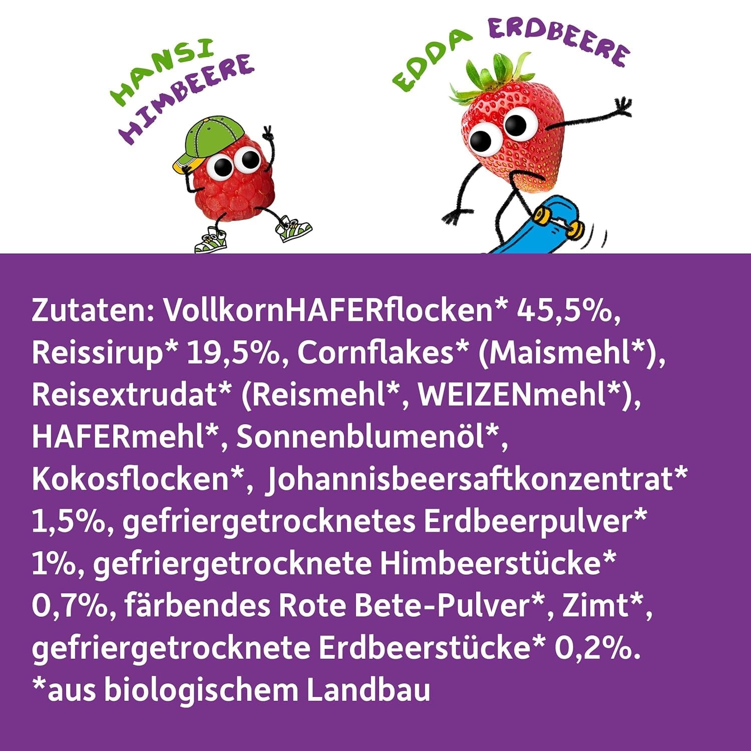 FRECHE FREUNDE Økologisk morgenmadsmüsli Eddas bærsprøde müsliblanding til skolebørn med frysetørrede jordbær Vegansk 6-pak (6 x 280 g)