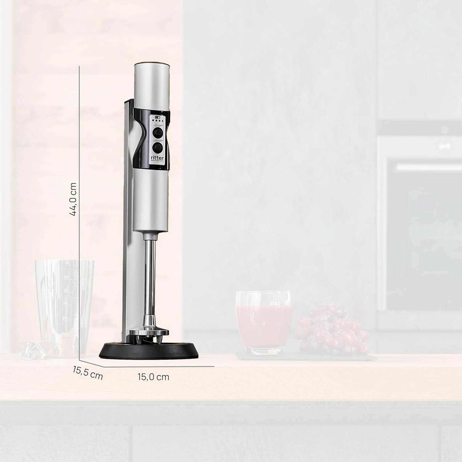 Ritter Stilo 7 plus Kabelloser Stabmixer, Pürierstab Mit Akku Aus Vollmetall, Made in Germany, Silber Kitchen Naty Shop