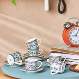 KARACA Beylerbeyi - 12 stykker tyrkisk kaffekopsæt Espressokopsæt af porcelæn med 6 underkopper 80 ml Espressokopsæt Traditionelt design - Blå