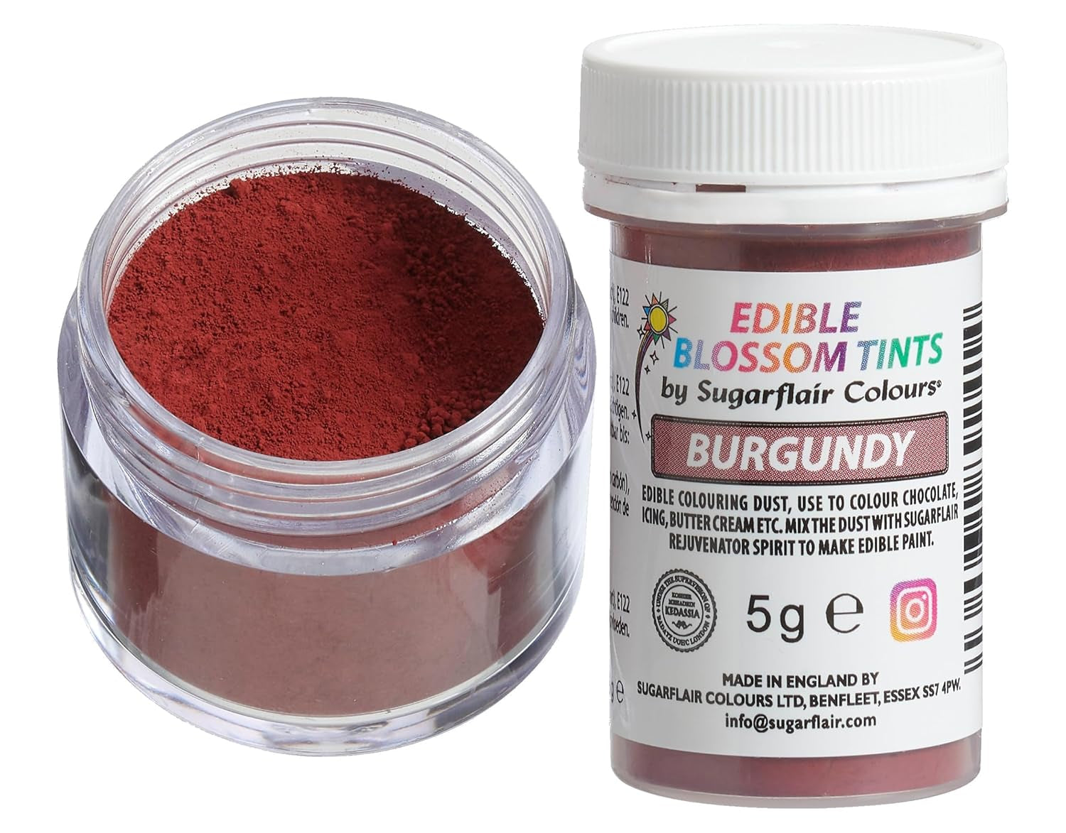 Sugarflair Blossom Tint Dust Burgundy Food Coloring Powder - Madfarvepulver til kagepynt, fondant, glasur, chokolade, smørcreme, macarons og mere - 5G