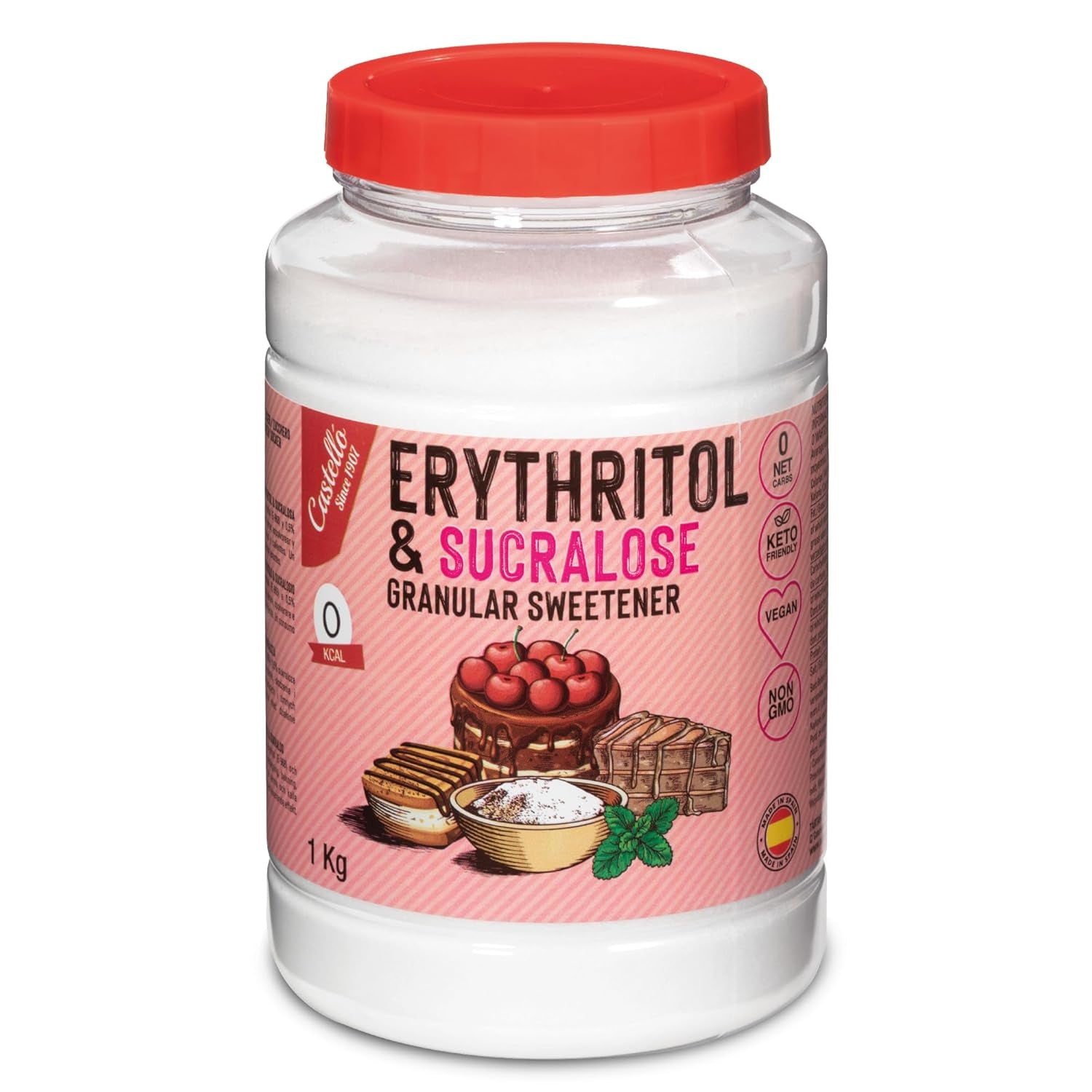 Erythritol + Sucralose 1:4 Süßstoff | 1G = 4G Zucker | 0 Netto-Kohlenhydrat - 0 Kalorien - 0 Glykämischer Index - Keto - Kein GVO - Castello siden 1907 - 1 Kg Sweeteners Naty Shop Standardtitel