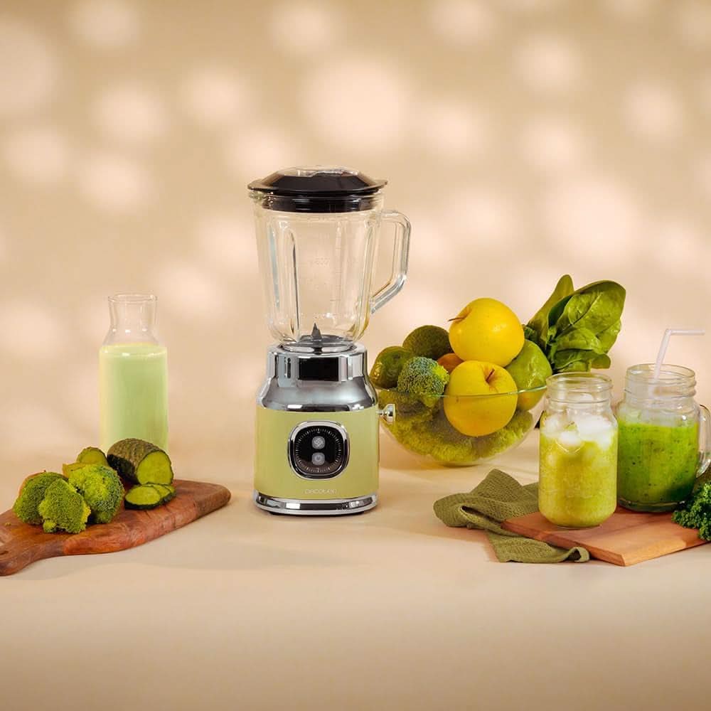 Cecotec Standmixer Retro Retrotwist Grøn. 800W Maximale Leistung, Pulse-Funktion, 4-Klingen-Messer Mit Schwarzer Titanbeschichtung og 1L Krug, Vintage-Design i Grün Kitchen Naty Shop