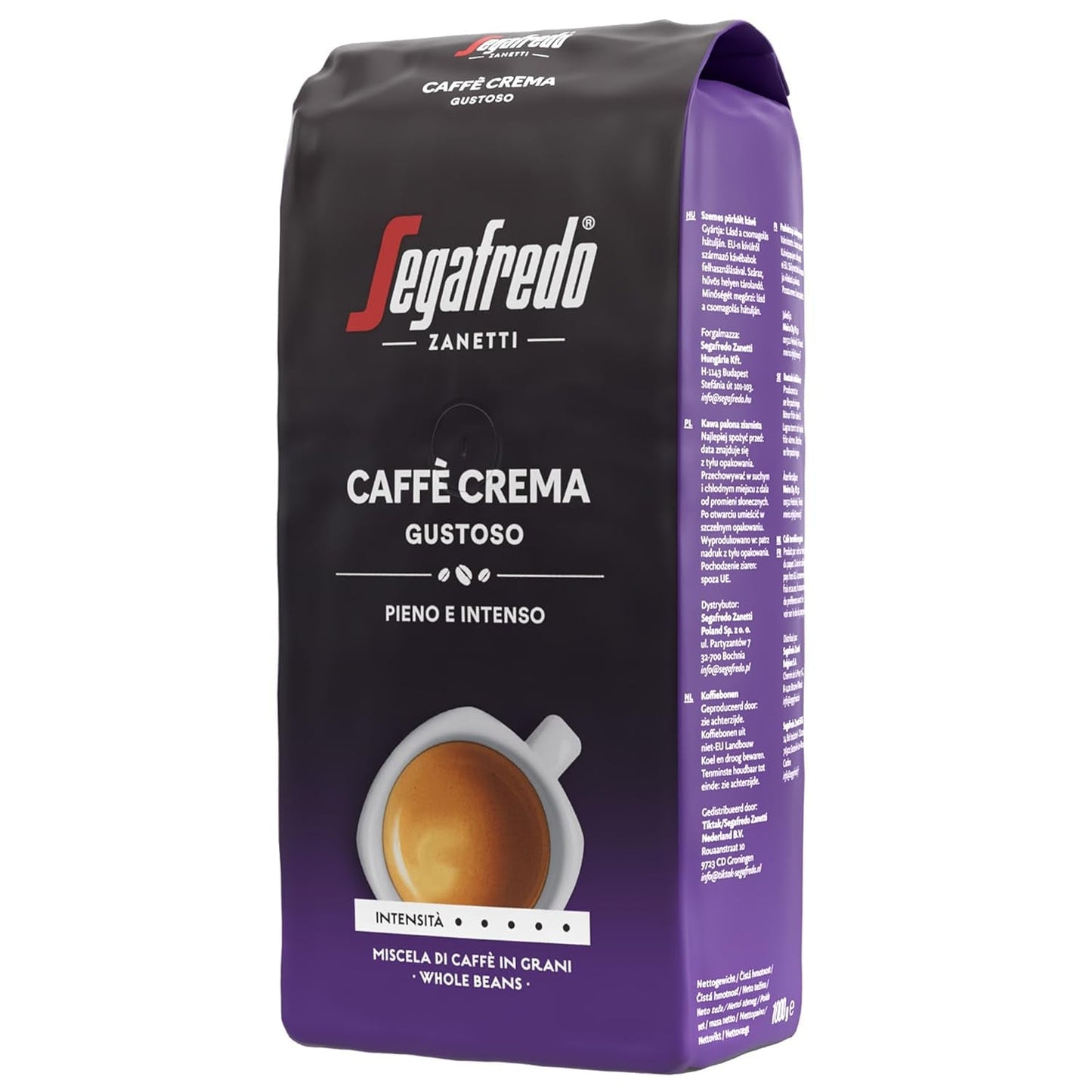Segafredo Zanetti Caffè Crema Gustoso - Hel bønne (pakke med 1 kg) - Velegnet til Caffè Crema - Lange og mørkristede kaffebønner, fyldig og intens smag (pakke med 2)