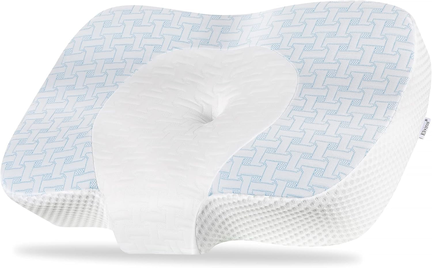 Elviros Memory Foam Ortopædisk Pude, Nakkesmertepude, Sovepude, Ergonomisk Nakkepude, Nakkestøttepude, Antisnorkepude til sidesovere, Mavesovere, Hvide Naty Shop Cervikale ortopædiske puder Blå 60 X 38,6 X 9,9/13,5 Cm