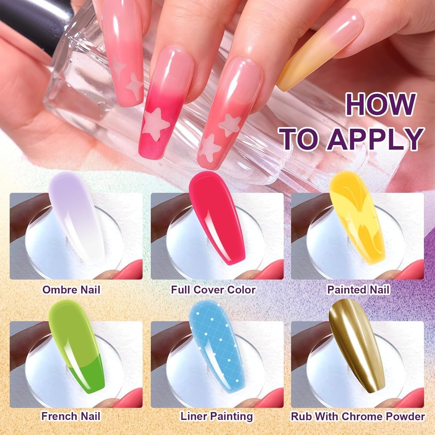 Gradient Painting Gel, 12 farver Ombre Gel neglelak med 100 stk. neglesvampe & 4 kløer metalgrabber til fransk manicure DIY neglekunst, sæt I