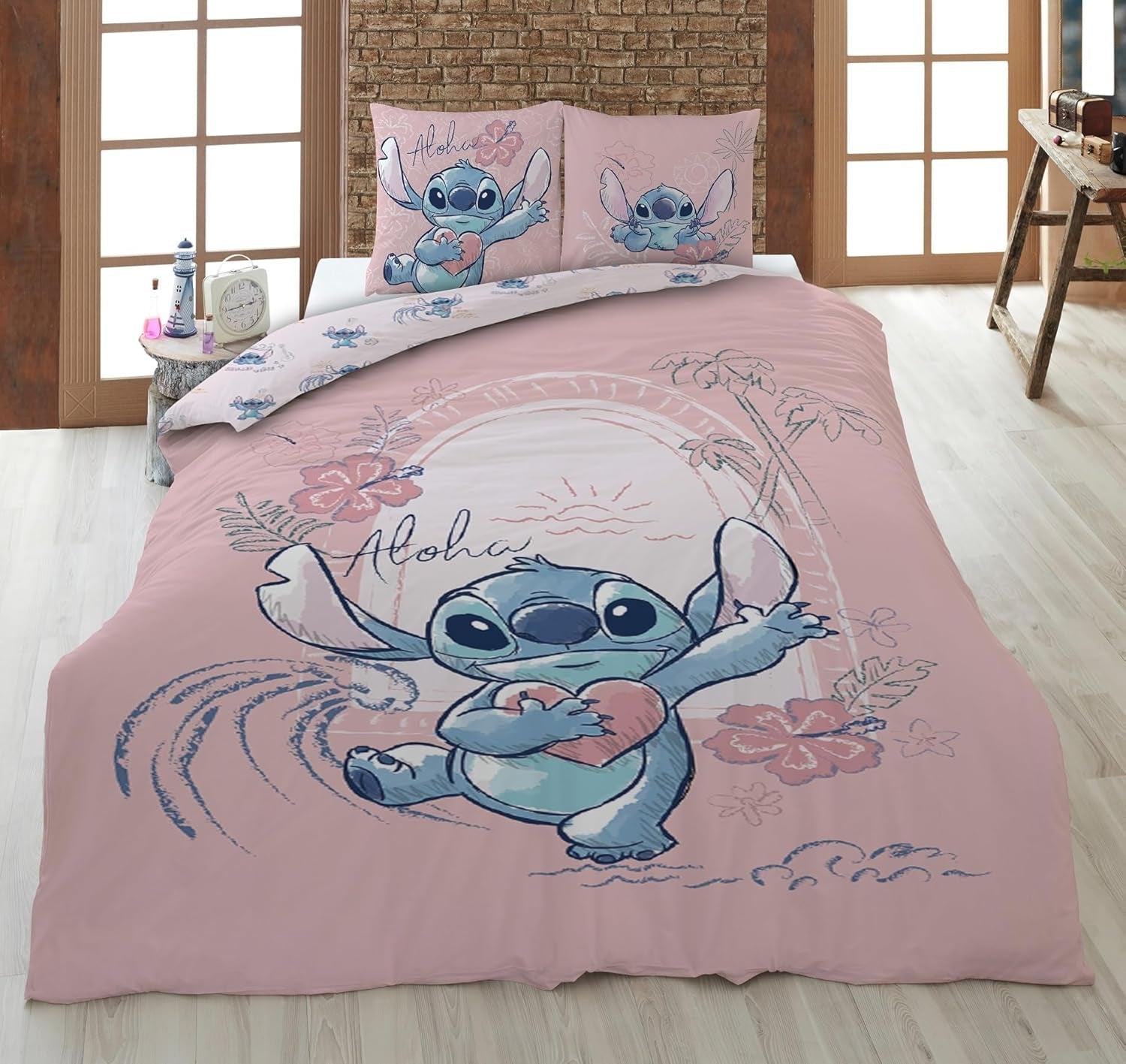 Stitch Aloha Vendbart Sengetøjssæt Piger Sengetøj 100 % bomuld Sengetøj - Kids Naty Shop Standardtitel