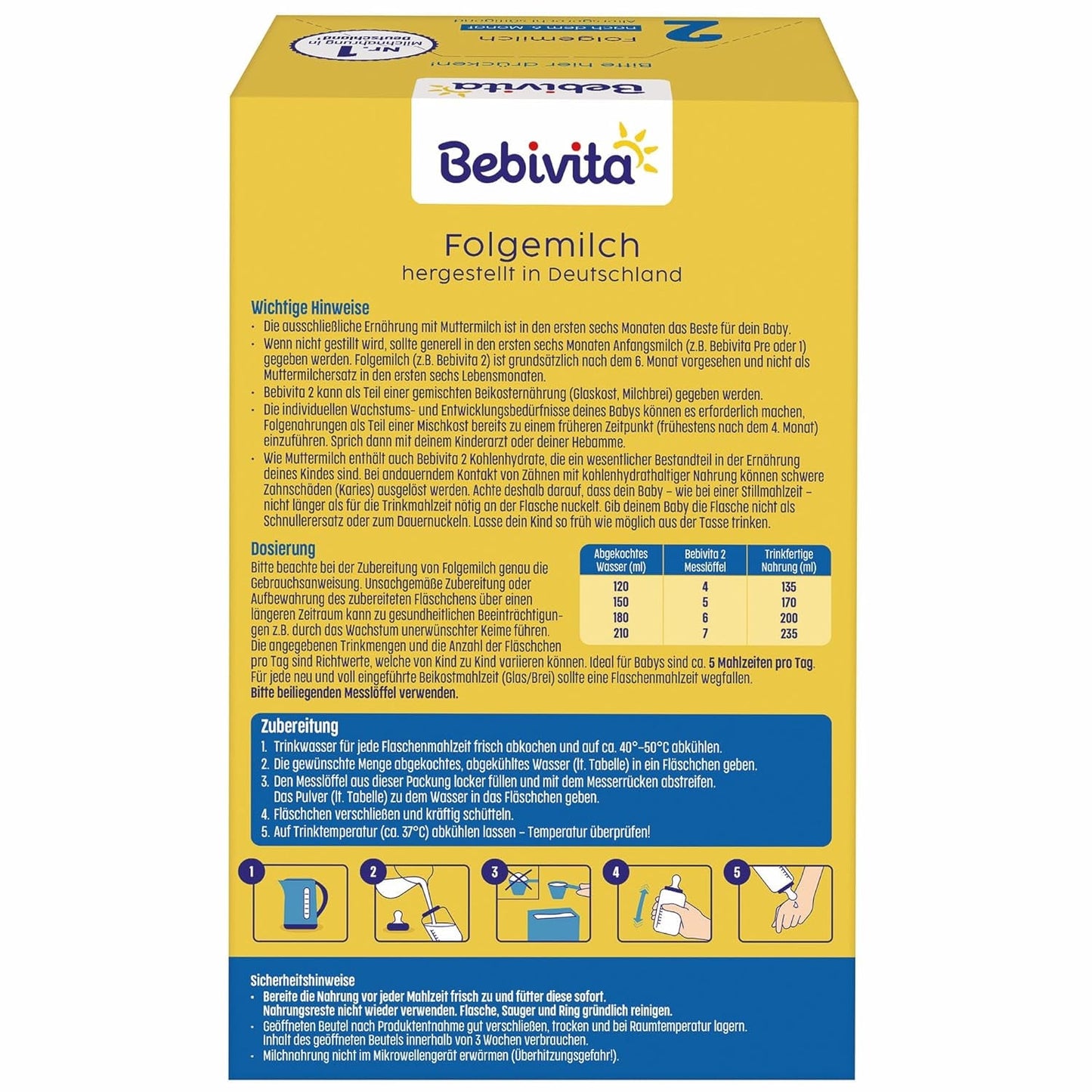 2 Folgemilch (4 x 500 g), efter dem 6. Monat, med vitamin C og D, Omega-3 (DHA), altersgerecht sättigend