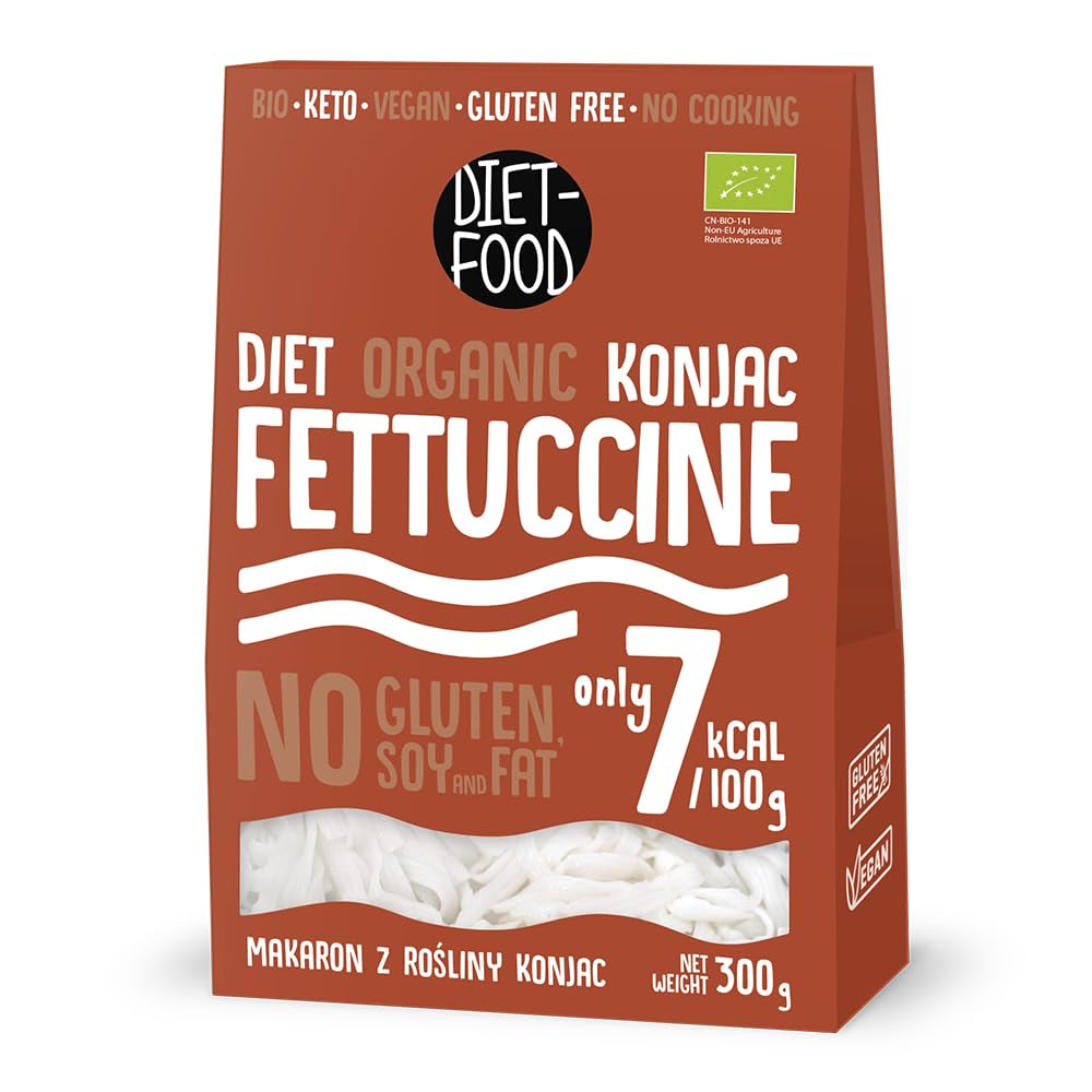 Fettuccine Konjac Nudler Bio Shirataki Diet-Food - 300 g, lav-kulhydrat, sukkerfri, keto, vegansk, kaloriefattig, glutenfri og ægfri, lavet af konjac mel