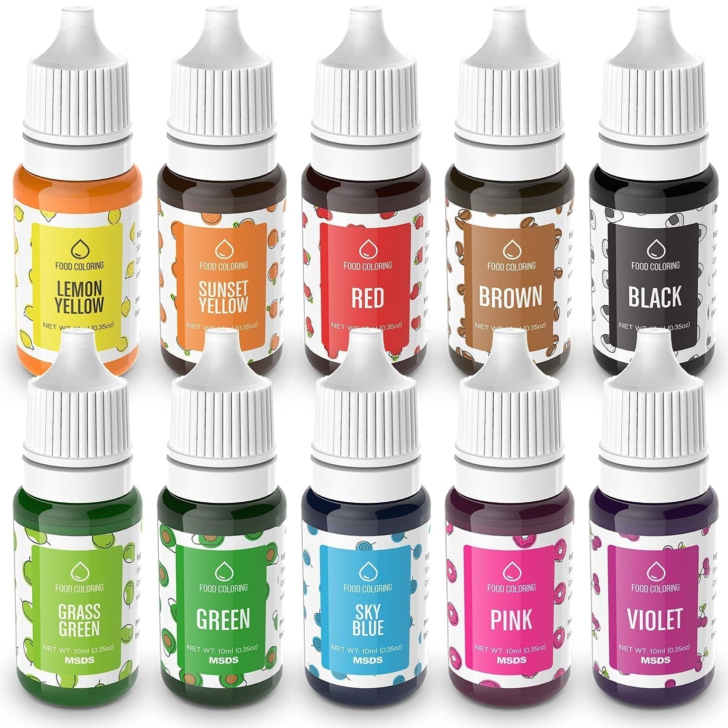 Sæt med 10 madfarver, flydende, 10 x 10 ml Naty Shop Standardtitel