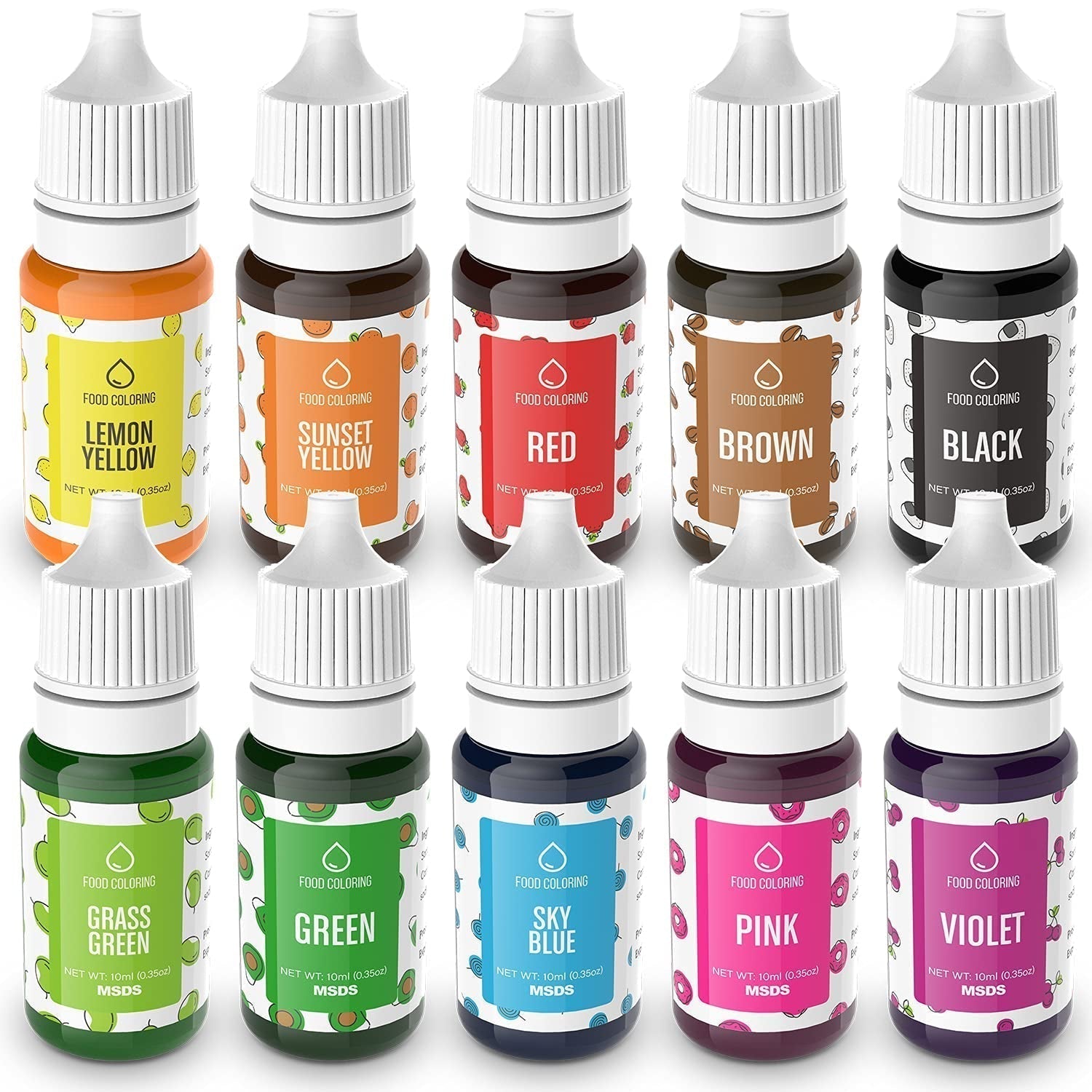 Sæt med 10 madfarver, flydende, 10 x 10 ml Naty Shop Standardtitel