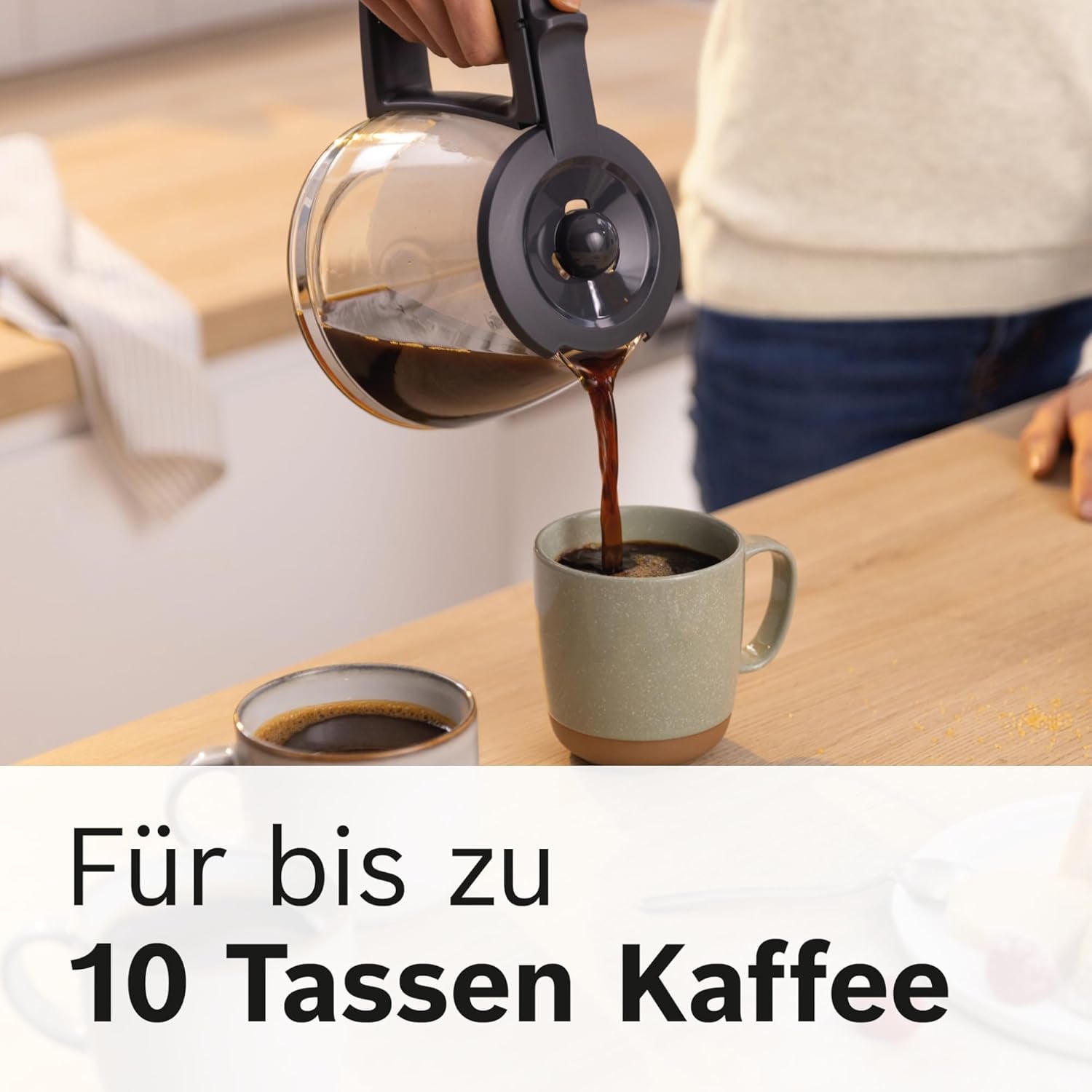 Bosch MyMoment TKA2M113 Filter Espressomaskine, 1,25 L glaskaraffel, 10-15 kopper, 40 Minutters Hold Varm-funktion, Anti-drypsystem, Roterende Filterholder, Aftagelig Vandtank, 1200 Watt, Mat Sort