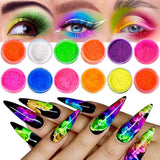Neon Fosfor Pigment Pulver Für Nägel Lidschatten - 12 farver Neon Nagel Glitzer Augenpulver Maniküre Halloween Neon Make-Up Dekoration Nail Art Staub Pigment