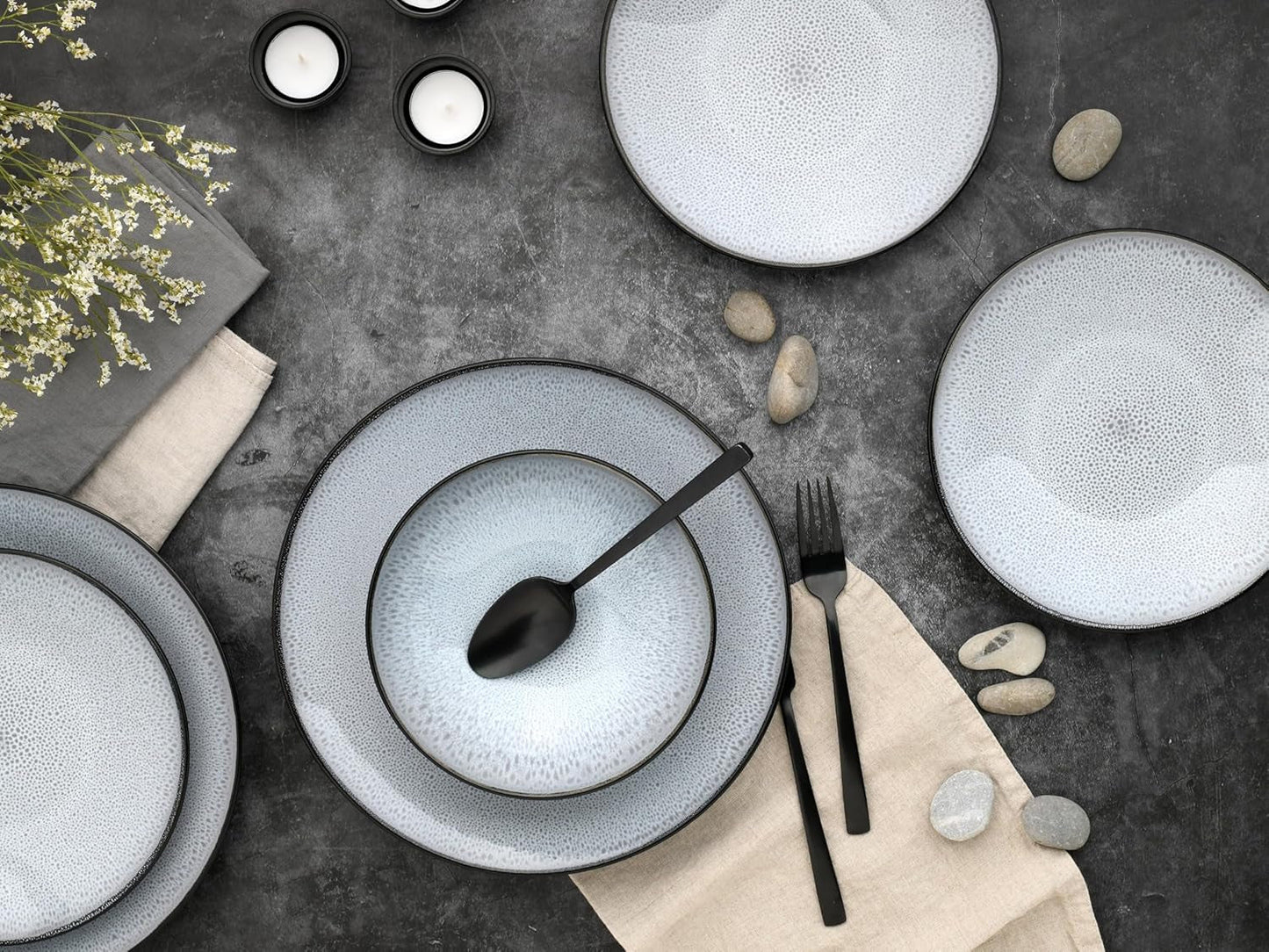 CreaTable, 23964, Serie Malmö, 18-teiliges Geschirrset for 6 Personen, Teller Set fra Steinzeug, spülmaschinen- og mikrowellengeeignet, Qualitätsproduktion