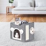 Katzenbetten für Indoor Katzen, Faltbares Katzenhaus, Katzenhöhle 2 Schicht Würfel Großer Raum Katzenbett med Kratzbrett und Spielball, 15,8 x 15,8 x 15 tommer