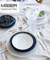 MÄSER 935079 Moderne vintage servisesæt til 2, maurisk design, 8-delt bordservice, højkvalitets keramiske tallerkener og skåle, stentøj, hvid