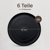 Stentøj tallerkensæt til 6 - mat sort 6 dele sæt store tallerkener til mikroovn Elegant design - Twinzee Ebony Collection