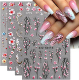 JMEOWIO 3D Nagelsticker Blume Nail Art Sticker Selbstklebend Nagelaufkleber 5D Stereoskopisk Frühling Sommer Floral Dekoration Nageldesign Zubehör 4 Blatt
