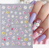 JMEOWIO 3D Nagelsticker Blume Nail Art Sticker Selbstklebend Nagelaufkleber 5D Stereoskopisk Frühling Sommer Floral Dekoration Nageldesign Zubehör 4 Blatt