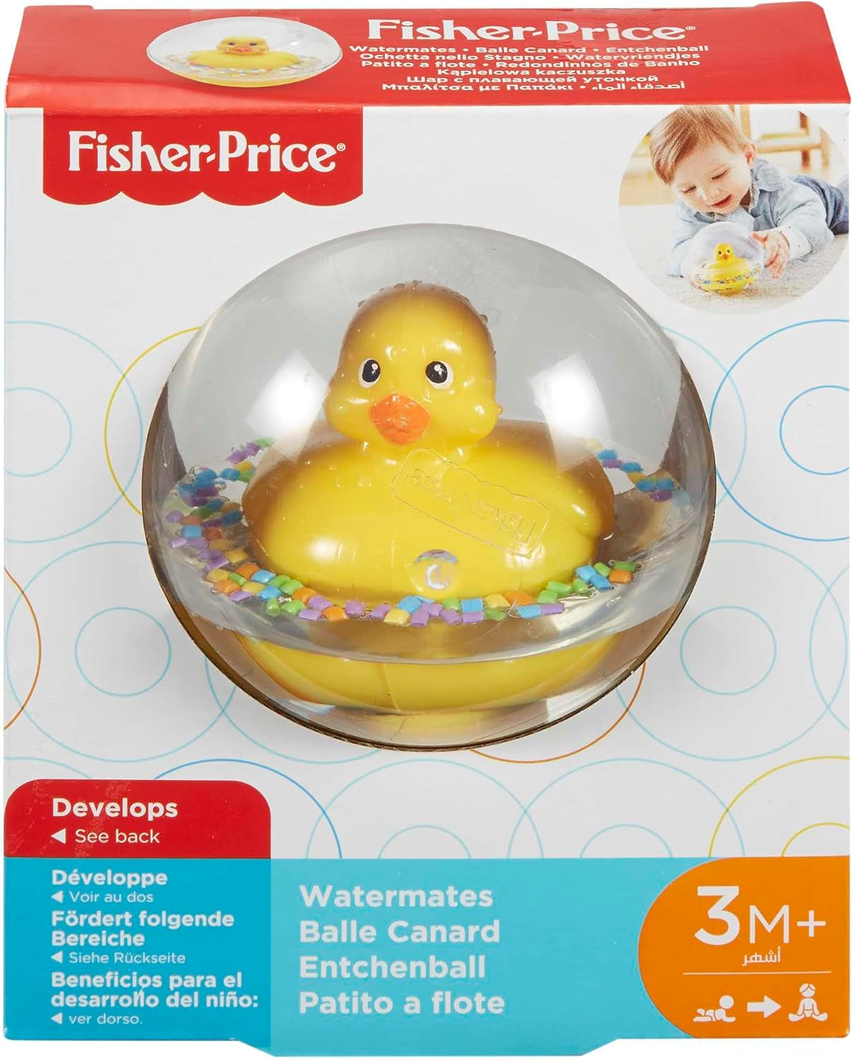 Fisher-Price WaterMates Ducky Ball, Funny Duck in Confetti Ball, Babylegetøj, Legebold, Badelegetøj, Fra 3 måneder, 75676 Babylegetøj Naty Shop