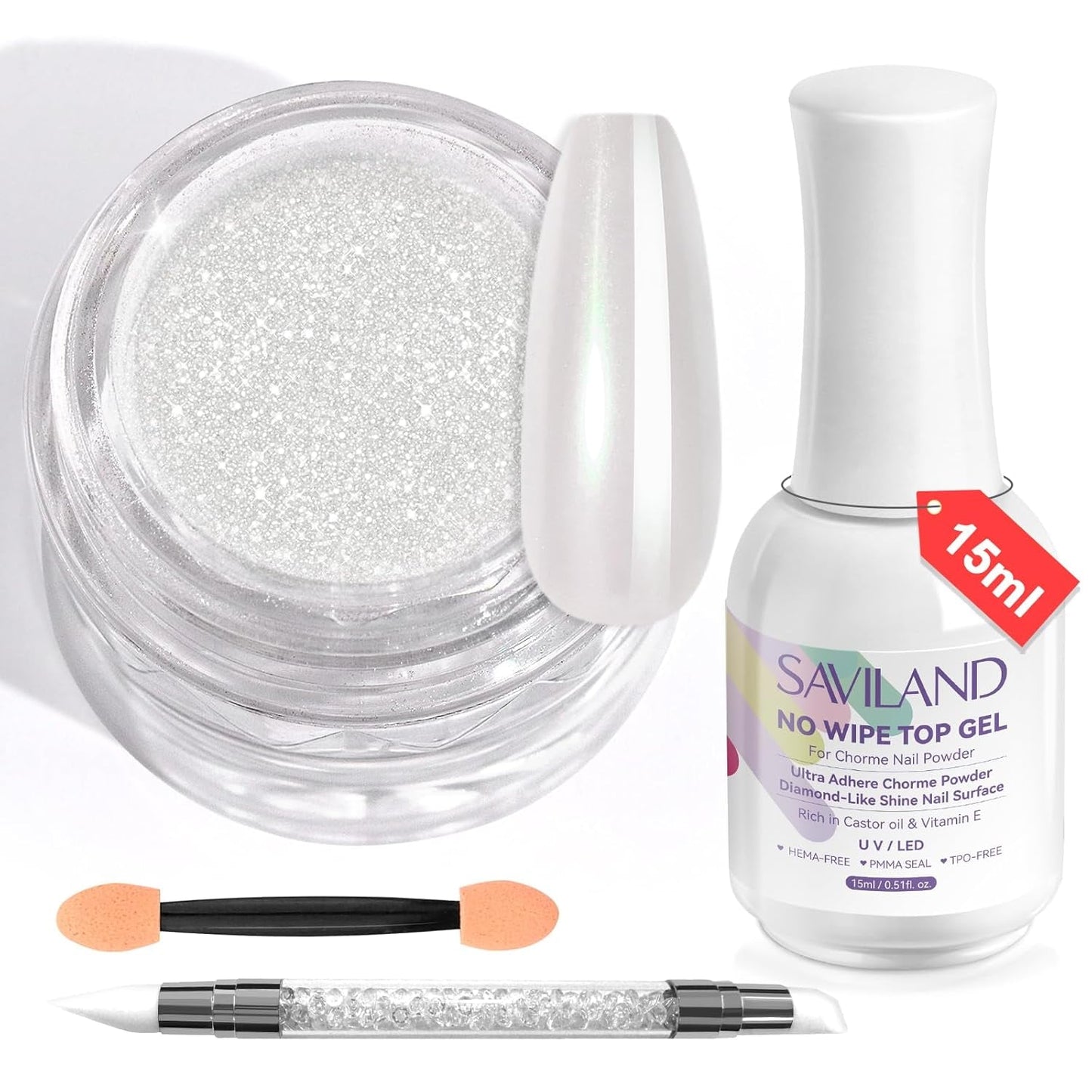 Saviland krom neglepulversæt - Pink Laser krom neglepulver spejleffekt Laser neglekunst, negleglimmer manicure dekorativt pulver med svampestænger, negleglitterpulver neglesalon