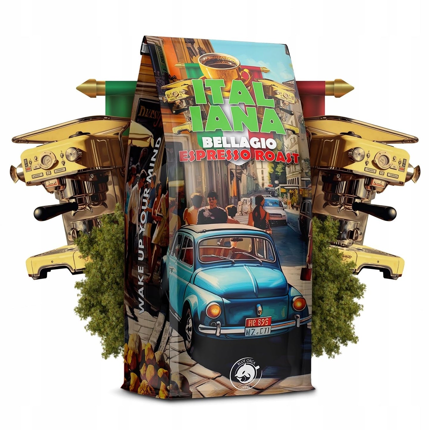 Ristede kaffebønner Italiana Bellagio 1kg | 80% Arabica og 20% ​​Robusta | med strejf af nødder og mørk chokolade | friskristet, lav syreindhold | til kaffemaskiner | Blå spækhugger kaffe