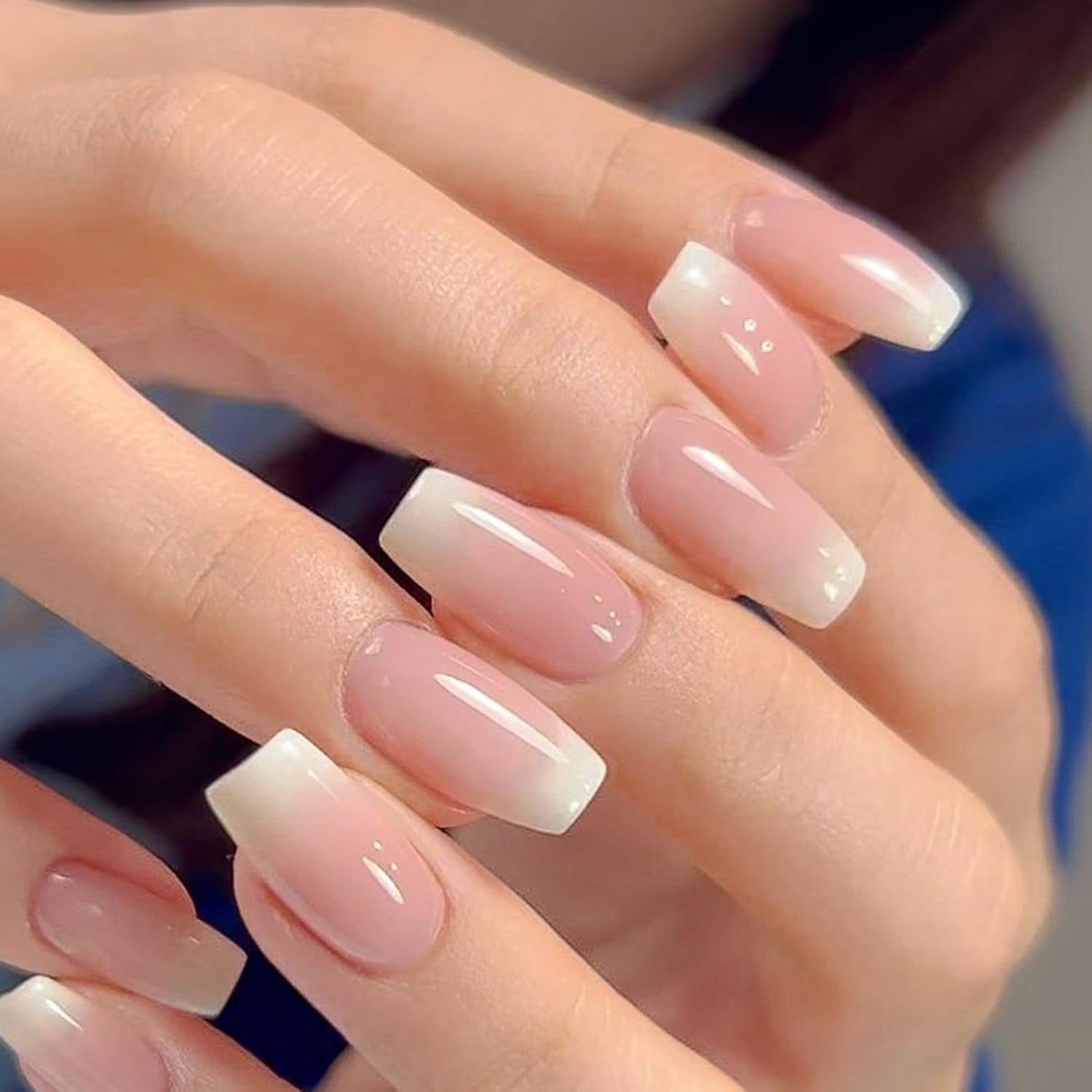 360 stk Gradient Ballerina Falske Negle Sæt, Pink White Gradient Lime-on kunstige negle med 2 stk Nail Oil Penne, Ombre Medium Fake Neils for Women DIY