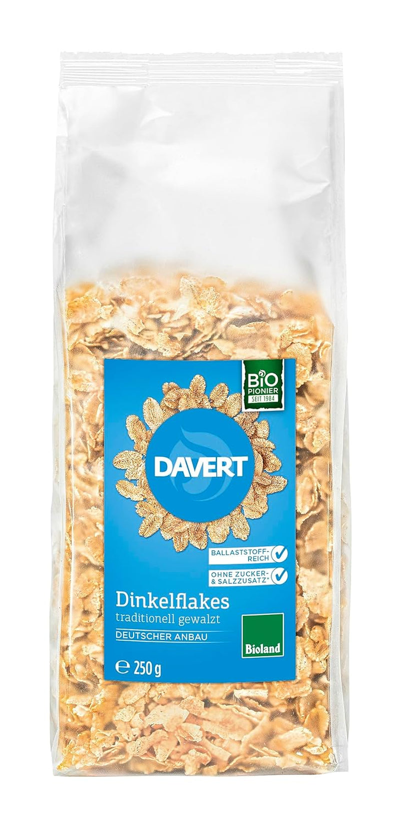 Davert Økologiske speltflager 250g - Uden tilsat sukker eller salt, let smagende og vidunderligt sprøde - 100% Davert økologisk kvalitet (1 x 250g)