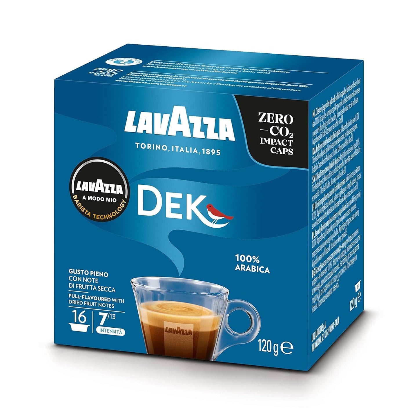 Lavazza A Modo Mio Dek Cremoso, 256 kaffekapsler, til koffeinfri espresso med aromatiske noter af mandler og canditis, 100% Arabica, intensitet 7/13, mellemristet, 16 pakker