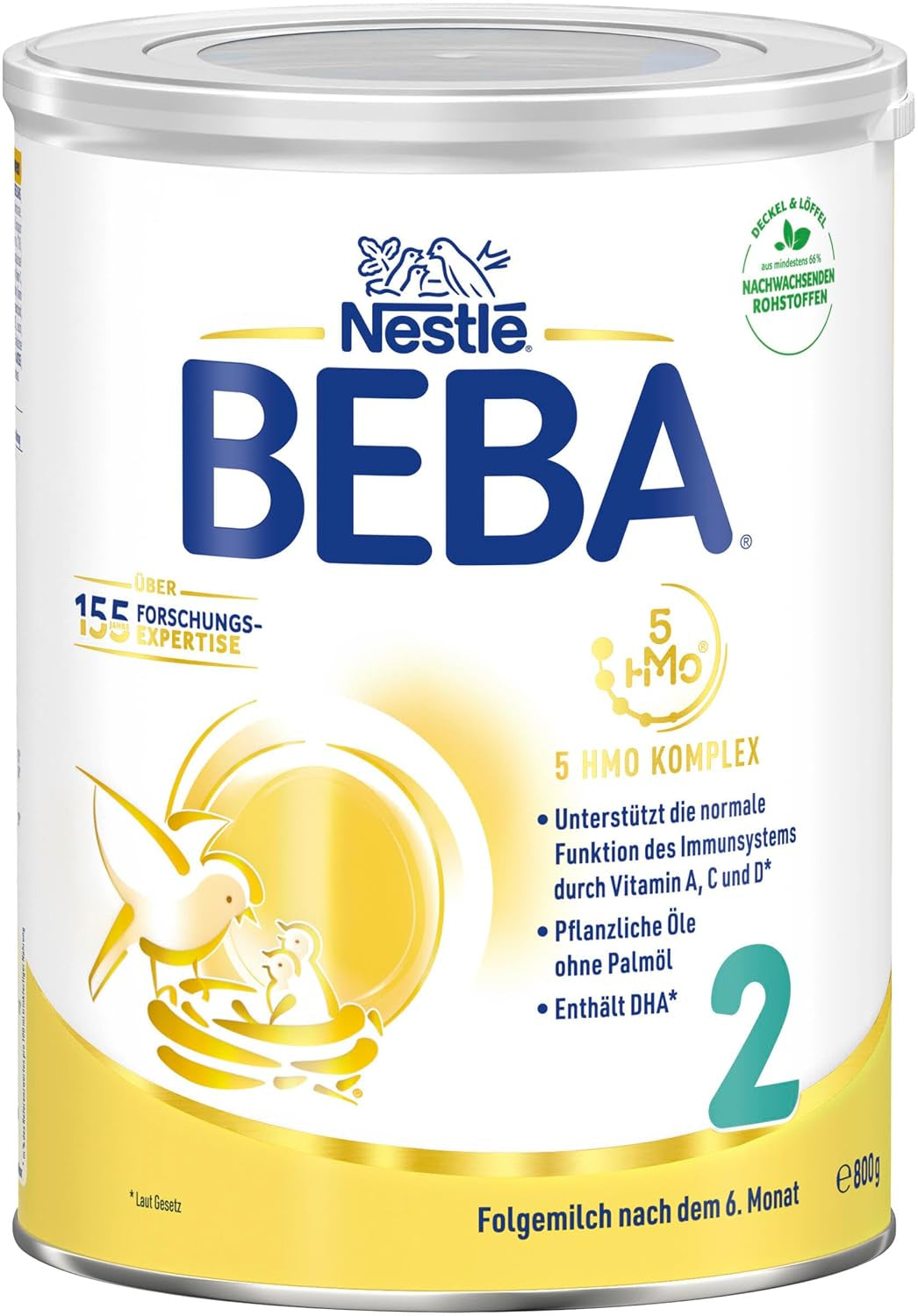 BEBA 2 - Tilskudsmælk efter 6 måneder, med 5 HMO-komplekser, alderssvarende proteinindhold, laktosefri, palmeoliefri, fiskeoliefri, babymad, babymælkpulver, 3 stk. (3 x 800 g)