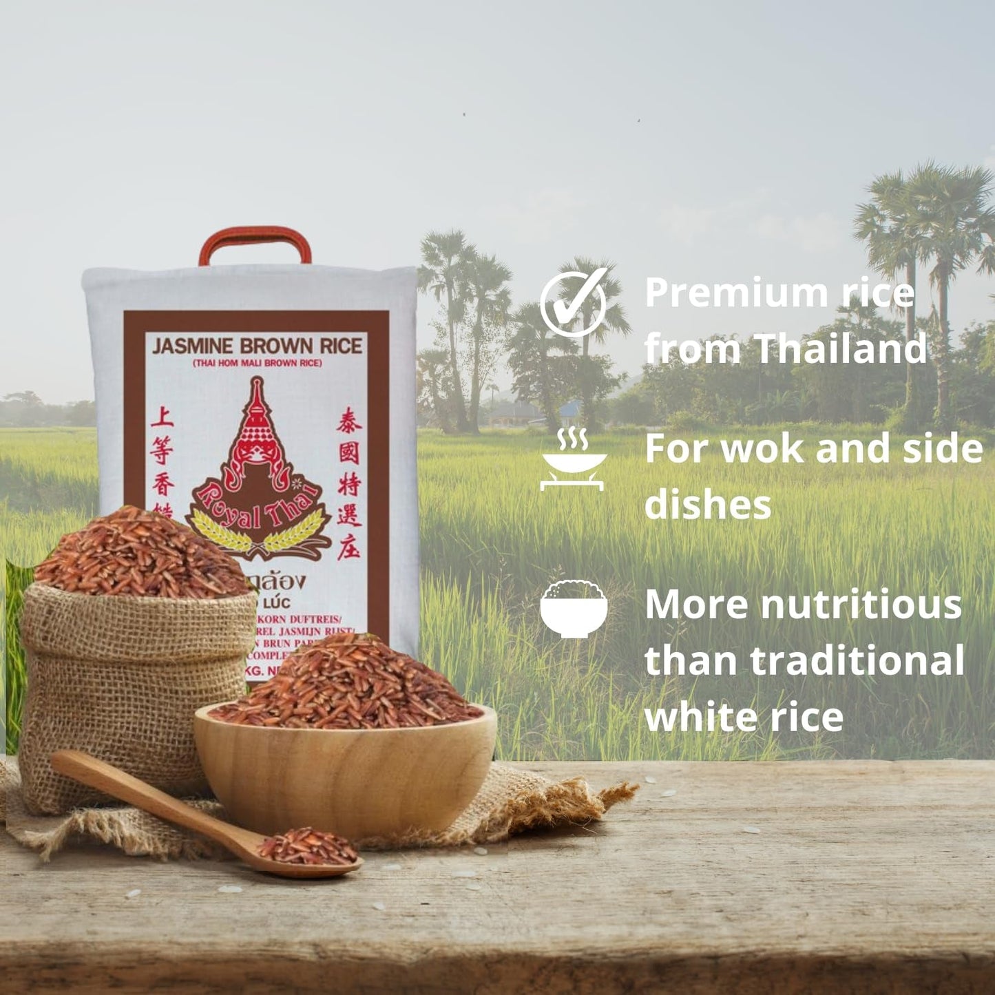 ROYAL THAI RIS - Duftende langkornet brune ris - 1 x 10 kg
