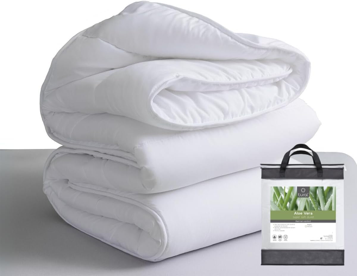 Tural - Dyne 150 X 220 cm med Aloe Vera-behandling, fiberfyld 300 G/M², blød, åndbar, Oeko-Tex certificeret (hvid, seng 90 cm) Dyner og dyner Naty Shop 150X220